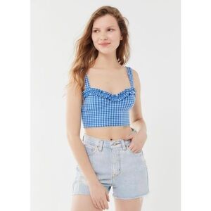 Urban Outfitters Size M Glenda Blue Gingham Cropped Tank Top